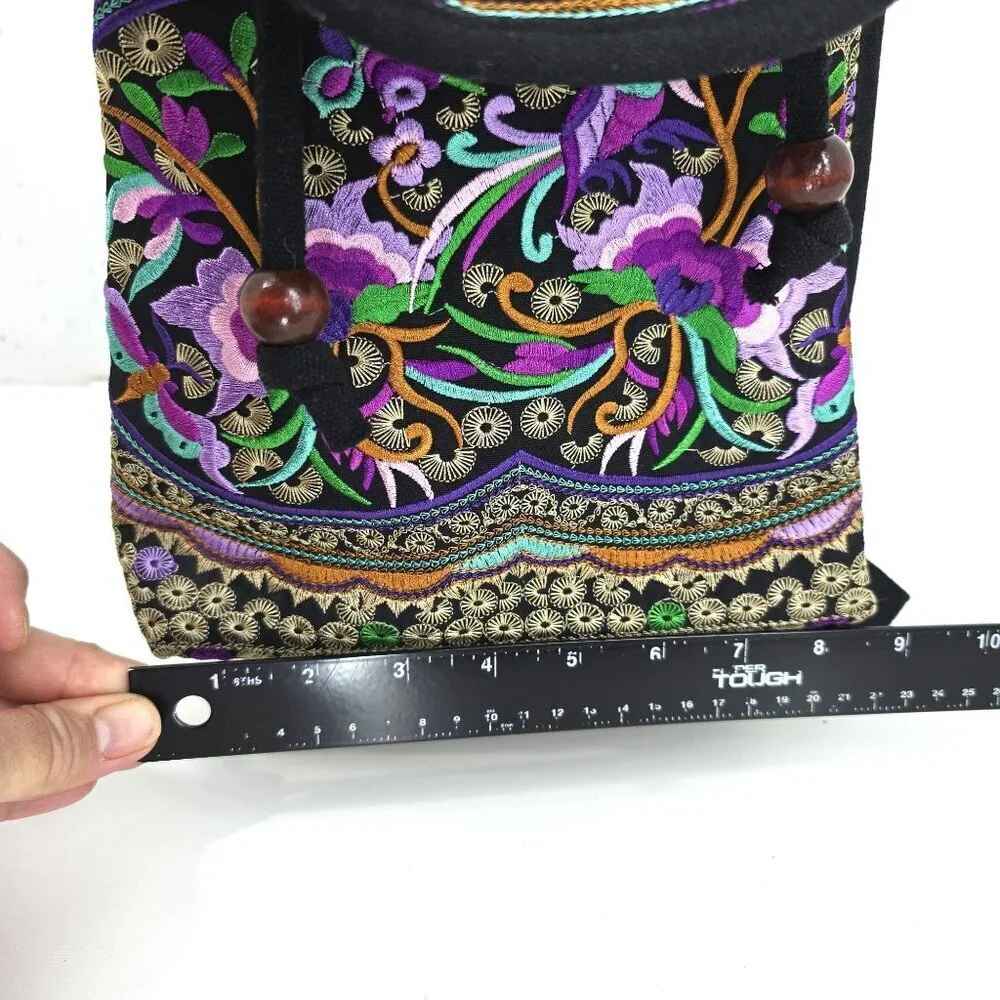 Women's Canvas Oriental Purple Floral Embroidered Asian Small Backpack